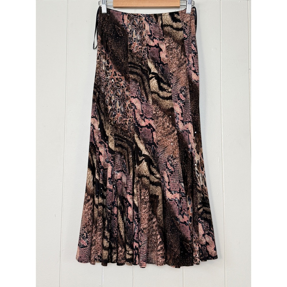 Joseph Ribkoff Vintage Animal Print Sequin Midi Skirt Snakeskin Size 6 Mob Wife